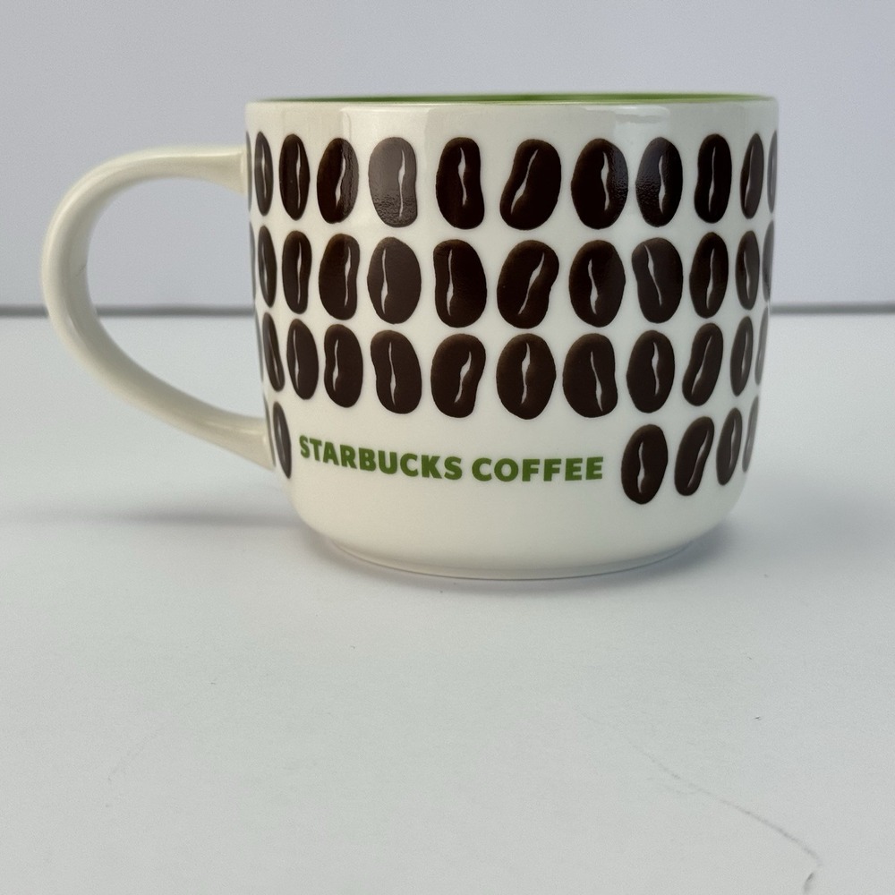 Starbucks 2009 Coffee Bean Mug /12 oz. cup Green Interior Bone China